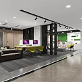 Modern Public Office Space Interior Design With Workstations Sofas Green Plants And Lighting 3d model