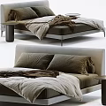 Modern Minimalist Double Bed With Cozy Pillows Soft Blanket And Round Side Table