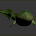 Green Long Bodied Aquatic Reptile With Yellow Stripes On Gray Background