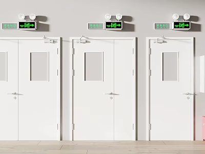 White Safety Doors With Green Electronic Displays In Simple Building Interior 3d model