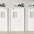 White Safety Doors With Green Electronic Displays In Simple Building Interior