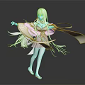 Elegant Game Movie Character With White Hair White Outfit And Flowing Ribbons 3D Render