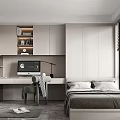 Modern Tatami Bedroom Interior Design with Built-in Desk Storage Cabinets and Cozy Bed