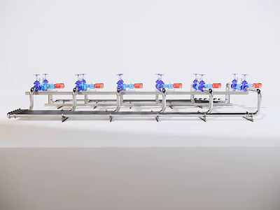 Industrial Equipment Featuring Stainless Steel Pipe System With Blue Valves And Red Labels 3d model