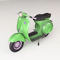 Green Vintage Scooter With Retro Design Black Seat And Purple Wheels