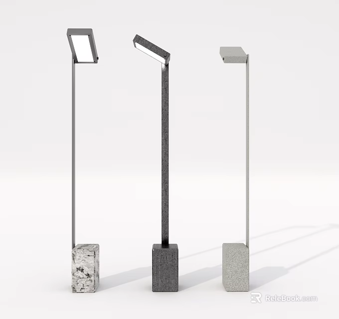 Three Modern Floor Lamps With Sleek Design And Various Base Materials 3d model