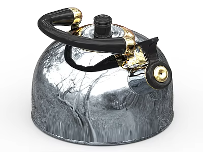 Silver Teapot With Black And Gold Accents And Tree Shadow Pattern 3d model