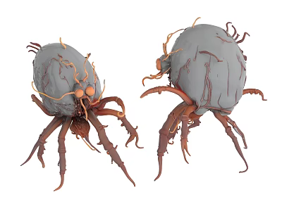 Monstrous Gray Creatures With Multiple Brown Limbs And Eye Like Structures 3d model