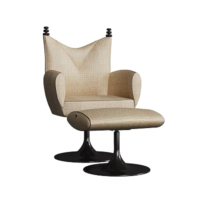 Beige Upholstered Leisure Chair With Ottoman And Black Base In Modern Design 3d model