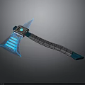 Futuristic Glowing Axe With Blue Blade And Textured Metallic Handle Design