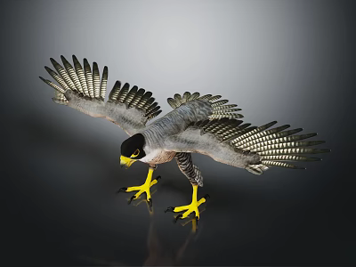 Eagle Figurine With Spread Wings Yellow Claws And Gray Black Feathers On Gray Background 3d model