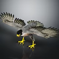 Eagle Figurine With Spread Wings Yellow Claws And Gray Black Feathers On Gray Background