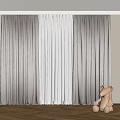 Gray Heavy Curtains With White Sheer Panel In Modern Wooden Floor Room