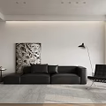 Modern Black Sofa And Coffee Table Set With Rug Floor Lamp And Decorative Wall Art
