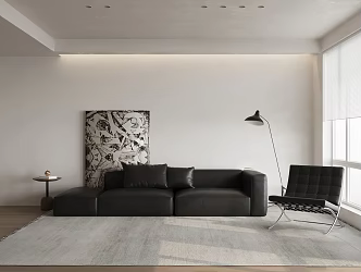 Black Leather Three-Seat Sofa 3d model