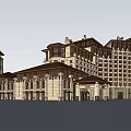 Classical Style Hotel Building With Multi Story Structure And Clock Tower Entrance 3d model