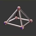 Geometric Triangular Pyramid Frame with Metal Rods and White Spherical Nodes Featuring Blue Accents