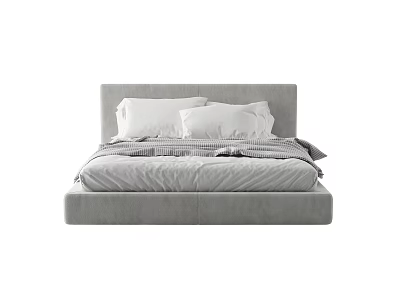 Modern Minimalist Double Bed With Comfortable Mattress And White Pillows 3d model