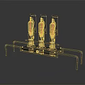 Glowing Vacuum Tubes On Metal Stand With Dark Background Display Setup