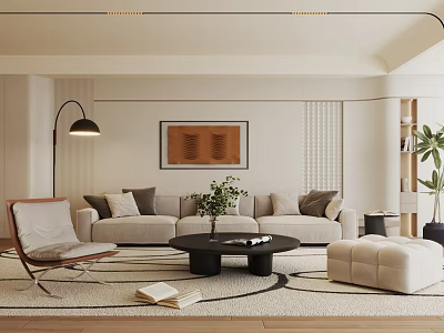 Modern Living Room Interior With Sofa Coffee Table Floor Lamp Decorative Painting And Green Plant 3d model