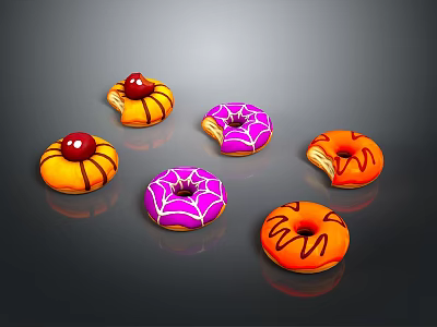 Colorful Donuts With Red Cherry And Black Stripes Decoration Design 3d model
