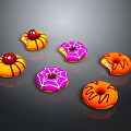 Colorful Donuts With Red Cherry And Black Stripes Decoration Design