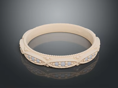 Elegant Cream Colored Bracelet With Beaded Edges And Blue Accents Design 3d model