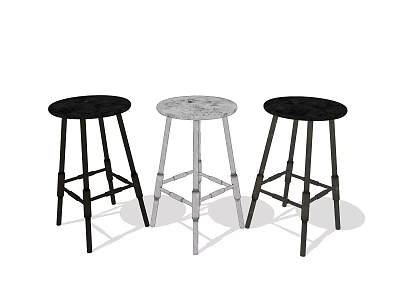 Three Stylish Bar Stools With Round Seats Black And White Metal Legs Design 3d model