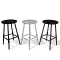Three Stylish Bar Stools With Round Seats Black And White Metal Legs Design