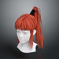 White Human Head Model With Red High Ponytail Hair And Black Hair Tie