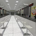 Modern Public Service Hall Interior With Service Counters White Chairs Tile Floor And Wall Posters
