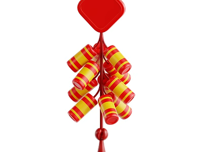 Chinese Traditional Decorative Ornament Set with Red Diamond Top and Red Yellow Cylindrical Hanging Elements 3d model
