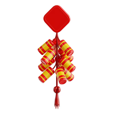 Chinese Traditional Decorative Ornament Set with Red Diamond Top and Red Yellow Cylindrical Hanging Elements 3d model