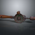Vintage Hand Cranked Tool With Wooden Handle And Rusty Metal Components