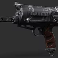 Vintage Mechanical Weapon with Wooden Grip and Metal Structure Detailed Barrel Trigger and Decorative Components