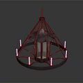 Rustic Metal Chandelier With Conical Top Circular Base And Candle Shaped Lights