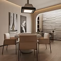 Elegant Modern Dining Living Room Interior With Dining Table Chairs Pendant Light And Decorative Paintings