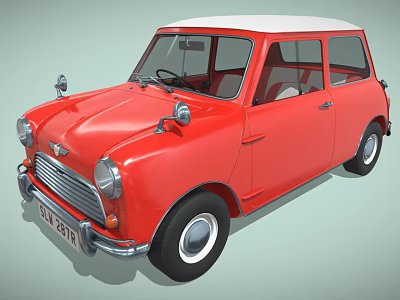Vintage Red Classic Car With White Roof Round Headlights And Shiny Body 3d model