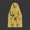 Golden Seated Figure Statue On Intricate Chair With Reflective Surface