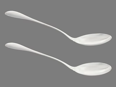 Two Elegant White Spoons With Smooth Handle For Kitchen Dining Use 3d model
