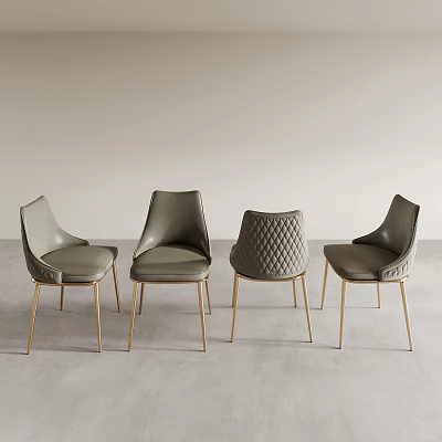 Modern Upholstered Gray Dining Chairs With Gold Metal Legs And Diamond Pattern Backrest 3d model