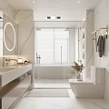 Modern Bathroom Interior Design Featuring Round Mirror Glass Shower White Bathtub Marble Walls And Gold Fixtures