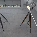 Tripod Floor Lamps With Silver Heads Dark And Brown Stands In Modern Room Interior