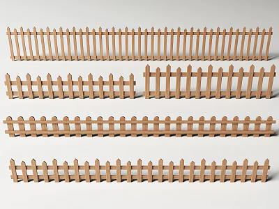 Wooden Picket Fences In Various Lengths And Styles For Garden Landscaping 3d model