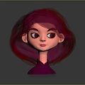 Cartoon Girl Head With Long Red Hair And Purple Top On Gray Background