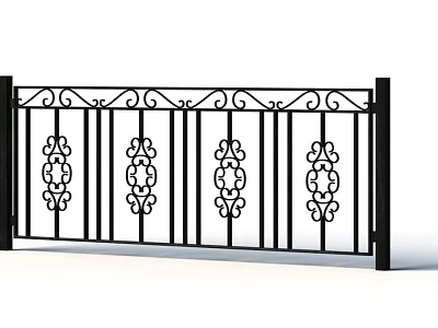 Decorative Wrought Iron Fence With Ornate Patterns And Vertical Bars 3d model