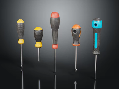 Hardware Tools Set Of Colorful Screwdrivers With Ergonomic Handles And Metal Shafts 3d model