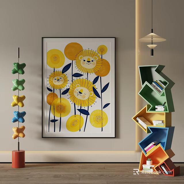 Sunflower Lion Face Painting As Interior Wall Decoration 3d model