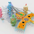 Colorful Multi Level Playground Equipment With Towers Slides Climbing Nets And Interactive Platforms 3d model
