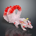Fantasy White Dragon Figure With Red Crystal Tail And Yellow Accent Details